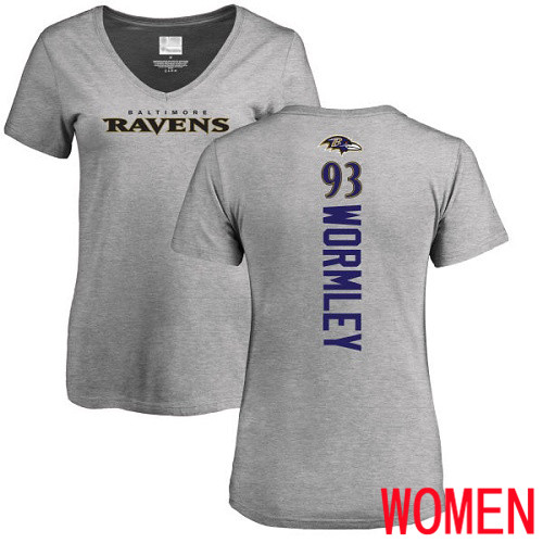 Baltimore Ravens Ash Women Chris Wormley Backer V-Neck NFL Football #93 T Shirt